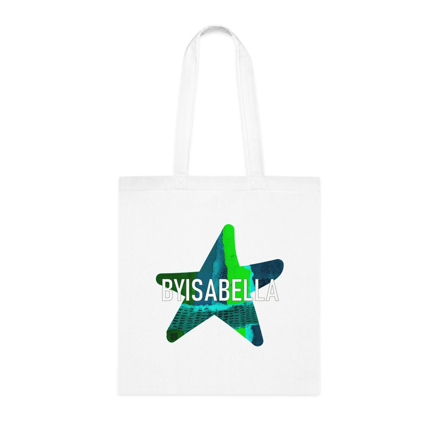 Tote bag with deep green byisabella logo design